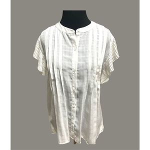 Joy Joy Women's White Button Closure Flutter Sleeve Blouse Top Size M